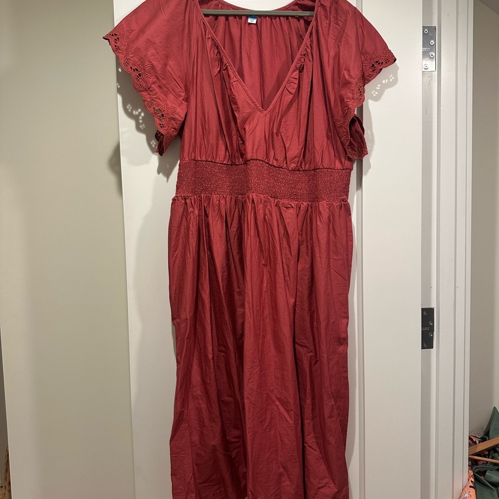 Old Navy Red Maxi Dress with eyelet detail sleeves